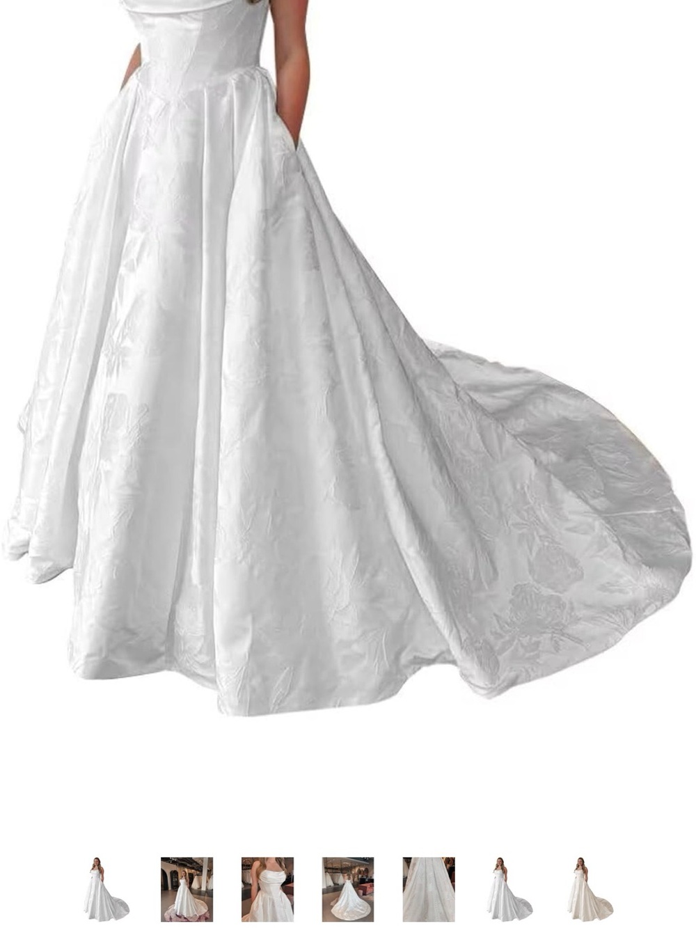 Elegant White Floral Ball Gown Dress with Train